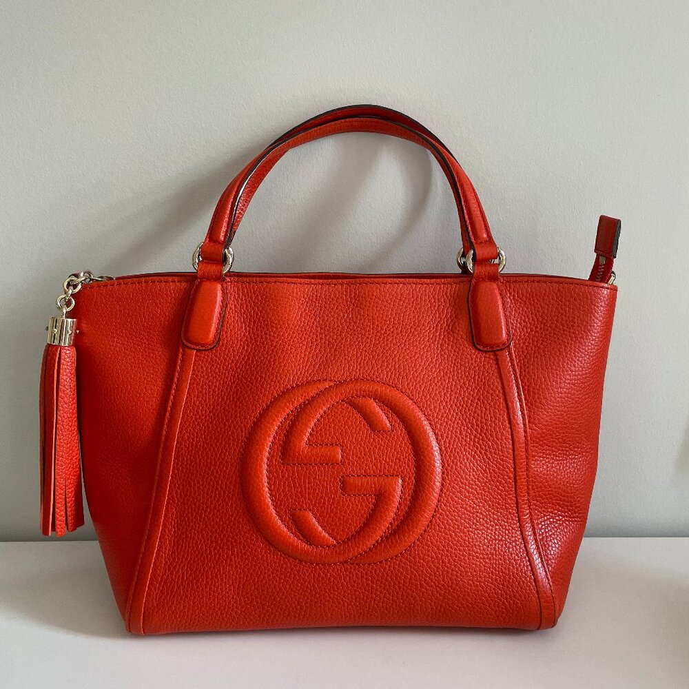 Gucci Soho Cellarius Pebbled Calfskin Top Handle Tote Bag